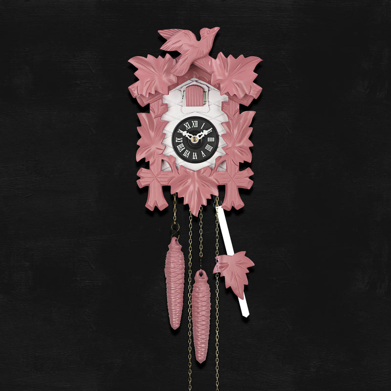 Cuckoo Clock Hand Carved with Leaves and Bird