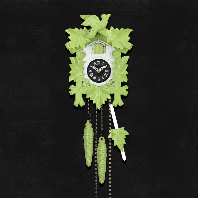 Cuckoo Clock Hand Carved with Leaves and Bird