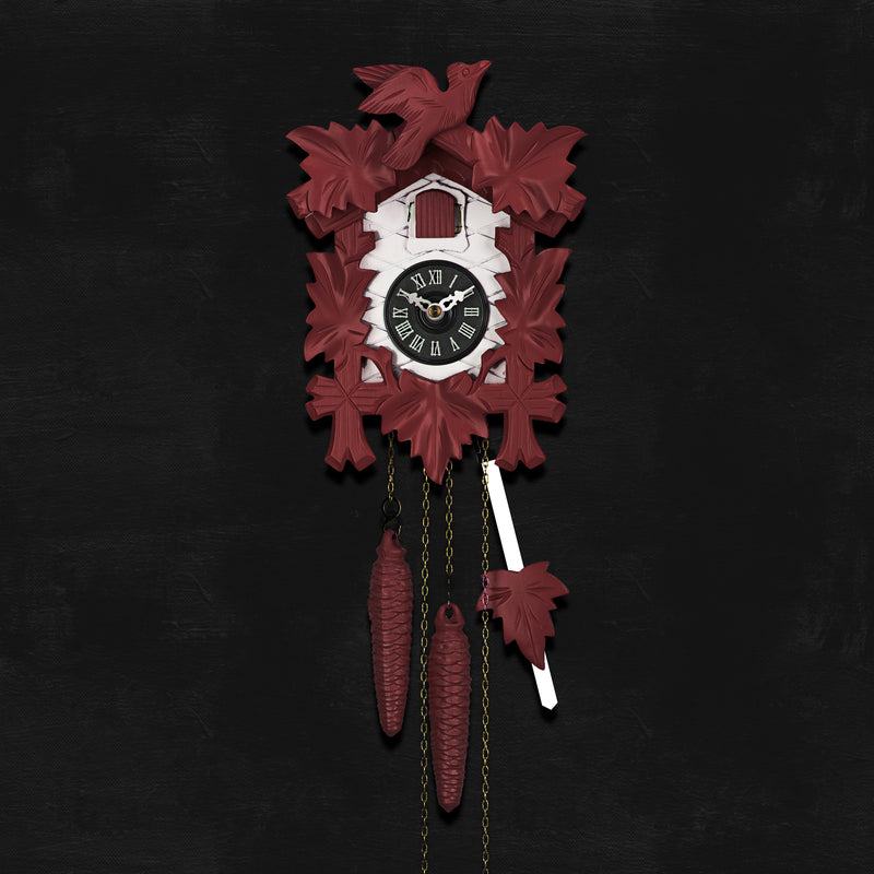 Cuckoo Clock Hand Carved with Leaves and Bird