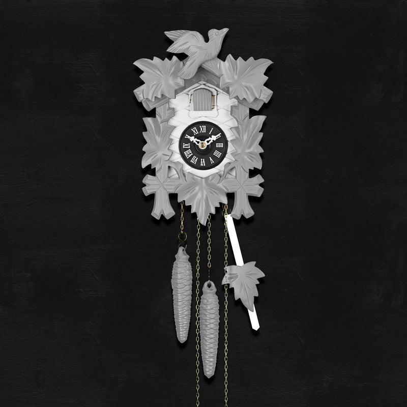 Cuckoo Clock Hand Carved with Leaves and Bird