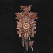Cuckoo Clock Hand Carved with Leaves and Bird