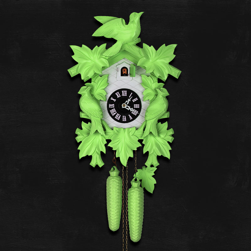 Cuckoo Clock Hand Carved with Leaves and Bird