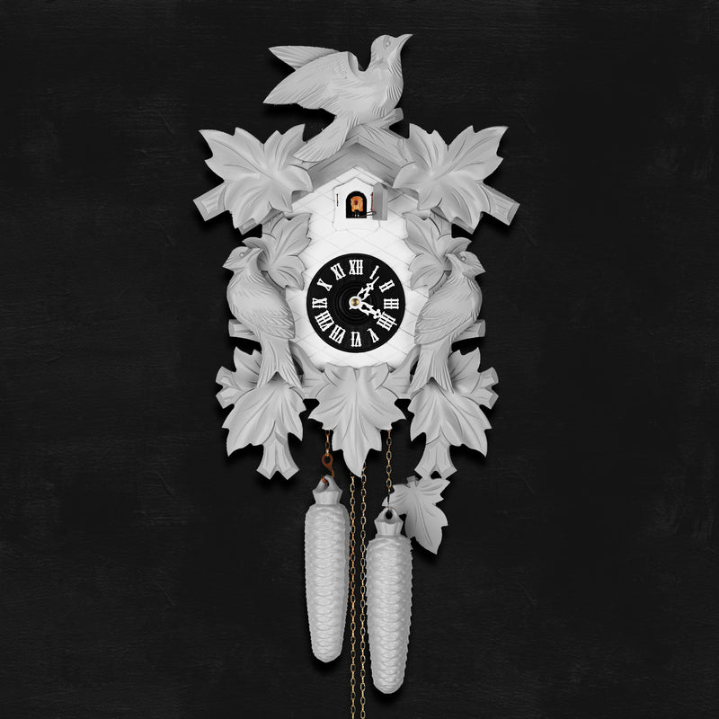 Cuckoo Clock Hand Carved with Leaves and Bird