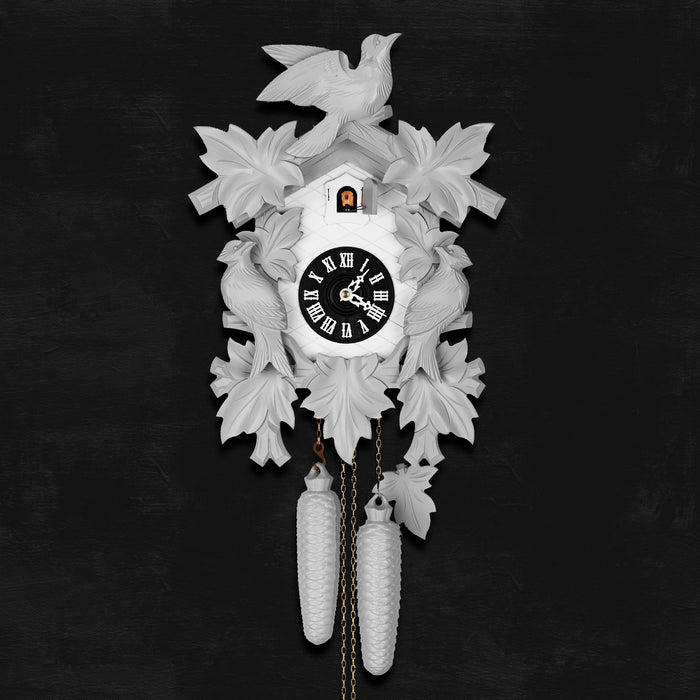 Cuckoo Clock Hand Carved with Leaves and Bird